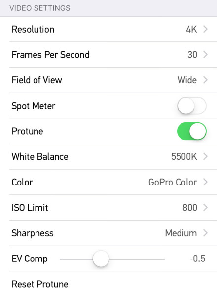 GoPro settings first person parkour camera